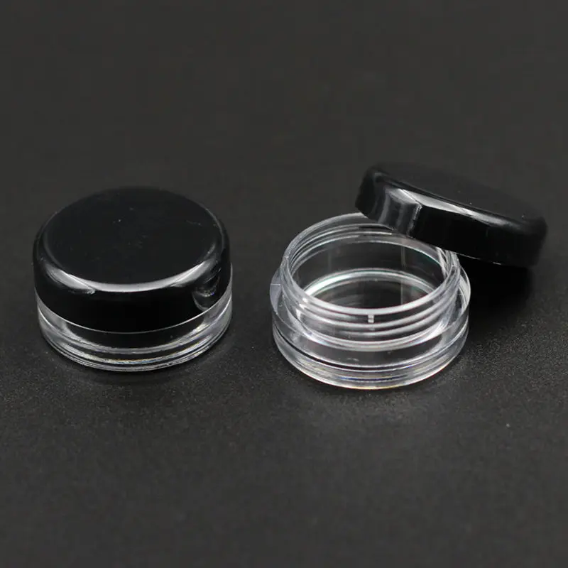 

New 100pcs 3g Plastic Jar With Black Lid Empty Cosmetic Container PS Sample Jar Containers Facial Cream Jars Makeup Mini Bottle