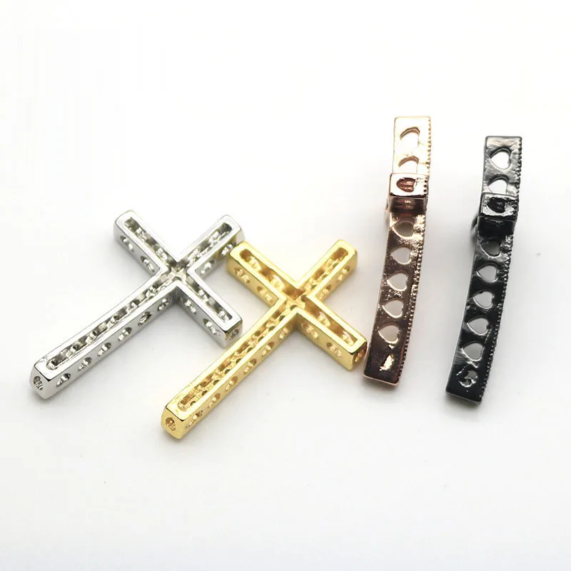 Jewelry Material Gold-Color CZ Brass Metal Micro Pave Cubic Zirconia Jesus Cross Beads For Jewelry Making Accessories BC-1