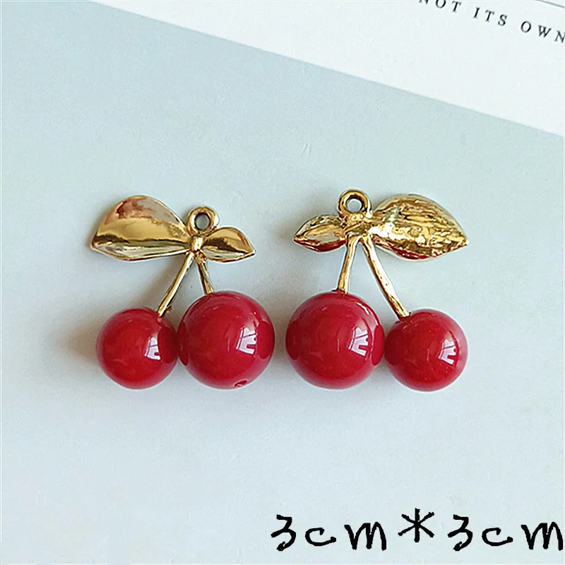 10pcs/lot Alloy Creative Gold Leaf Red Cherry Pendant Buttons Ornaments Jewelry Earrings Choker Hair DIY Jewelry Accessories