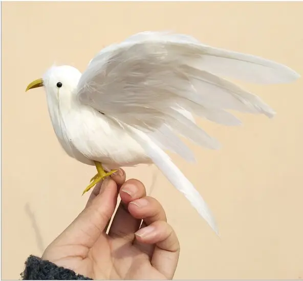 foam& feathers artificial bird 12x15cm white feathers bird spreading wings bird model,garden decoration toy w0770