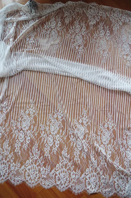 1 YARD Off White Chantilly Eyelash Lace Fabric With Scalloped Edge French Lace For Bridal Gown