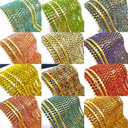 SS6 2mm 5yards/lot Colorful Glass Crystal Rhinestone Chain, Gold Bottom Sew on Cup Chains For Diy Garment Bags Decorations ZLG06