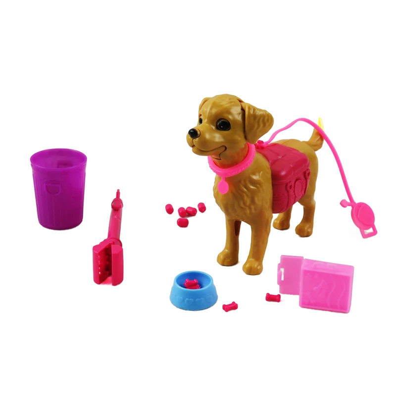 1:6 Plastic Pet Dogs Sets Feeding Dog Food Bone Bowl Outside Dolls Accessories Kid Play Dollhouse Gift Toys for 12 Inch Doll