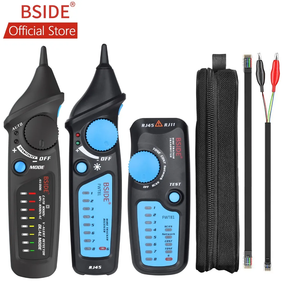 BSIDE NEW Cable Tracker RJ45 RJ11 Telefon Sieć LAN TV Tester linii elektrycznych + AVD06 Dwumodowy tester napięcia