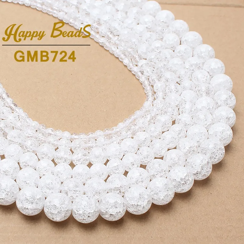 Natural White Cracked Crystal Round Loose Spacer Beads For Jewelry Making DIY Bracelet Accessories 15\