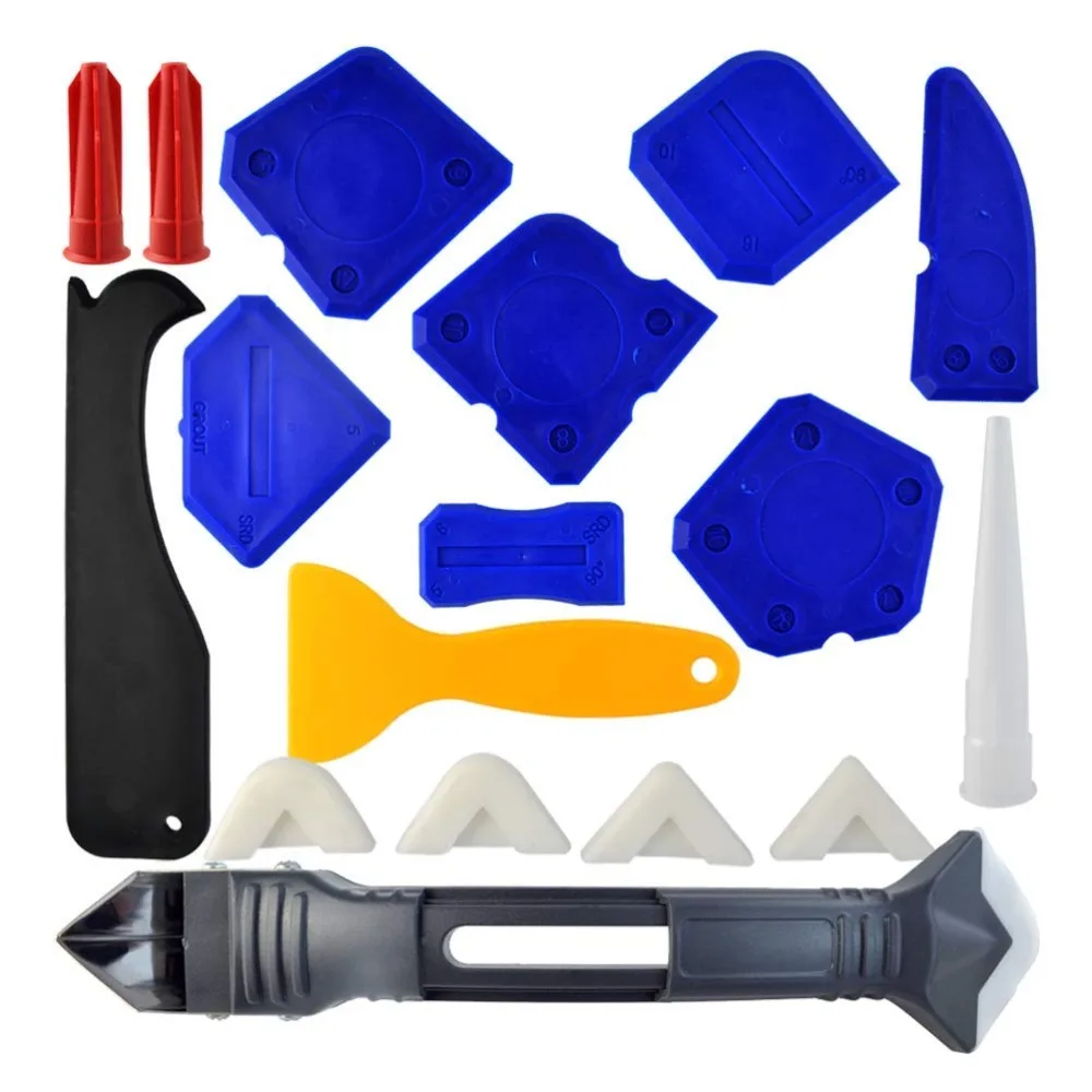 18 Pieces Caulking Tool Kit and 3 in 1 Caulking Tools Silicone Sealant Finishing Tool Grout Scraper Caulk Remover Caulk Nozzle