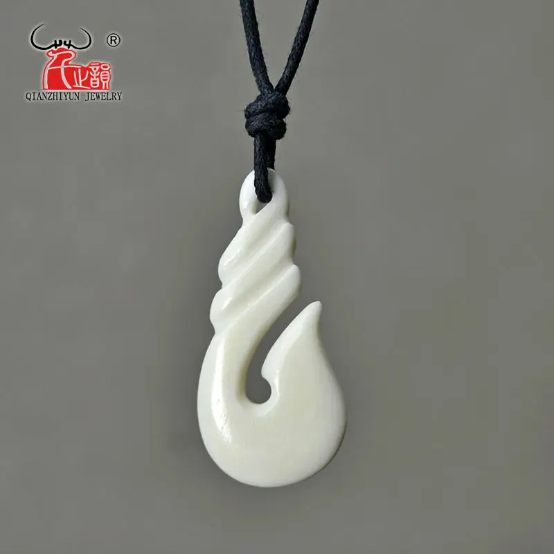 GX028 New Zealand Maori jewelry handmade yak bone Fish Hook pendant Primitive tribes totem amulet Hawaii pendant for surfing