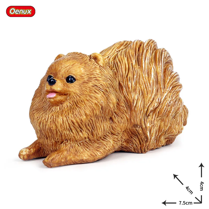 Oenux Classic Lovely Pomeranian Dog Animal Model Kawaii Pet Dog Action Figures PVC Home Decoration Educational Toy For Kids Gift