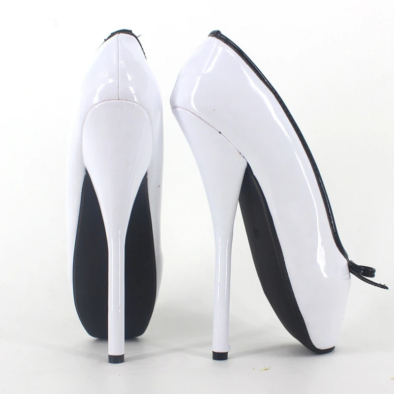 Sorbern Sexy Fetish Shoes Unisex Ladies Ballet Shoes Women 7 inch High Heels Bow Tie Shiny Patent Leather Stand Toe Dance Shoes