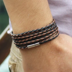 TYO, pulseras de cuero de 5 capas a la moda y brazalete con dijes, pulsera con hebilla giratoria de cuerda redonda hecha a mano para mujeres y hombres, precio bajo al por mayor