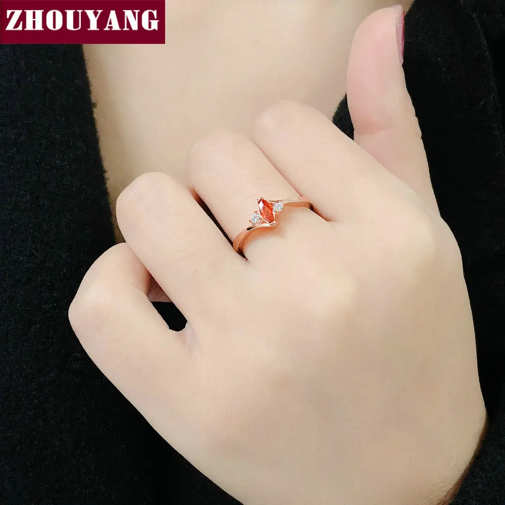 ZHOUYANG Rings For Women Multicolor Optional Simple Oval Cubic Zircinia Rose Gold Color Wedding Gift Fashion Jewelry R797 R804