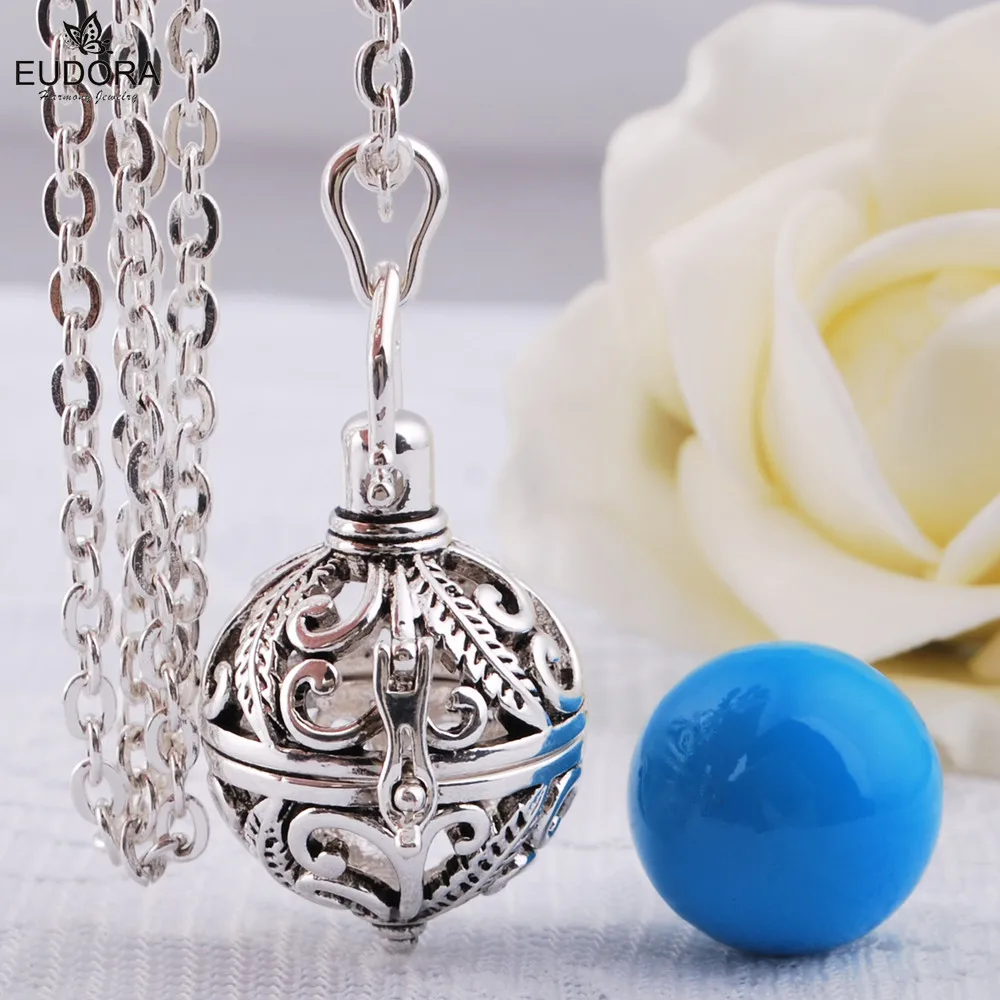 EUDORA Mexico Harmony Ball Chime Sound Bola Locket Cage Pendant Necklace for Mother Child Maternity Pendant Bijoux Pendulu