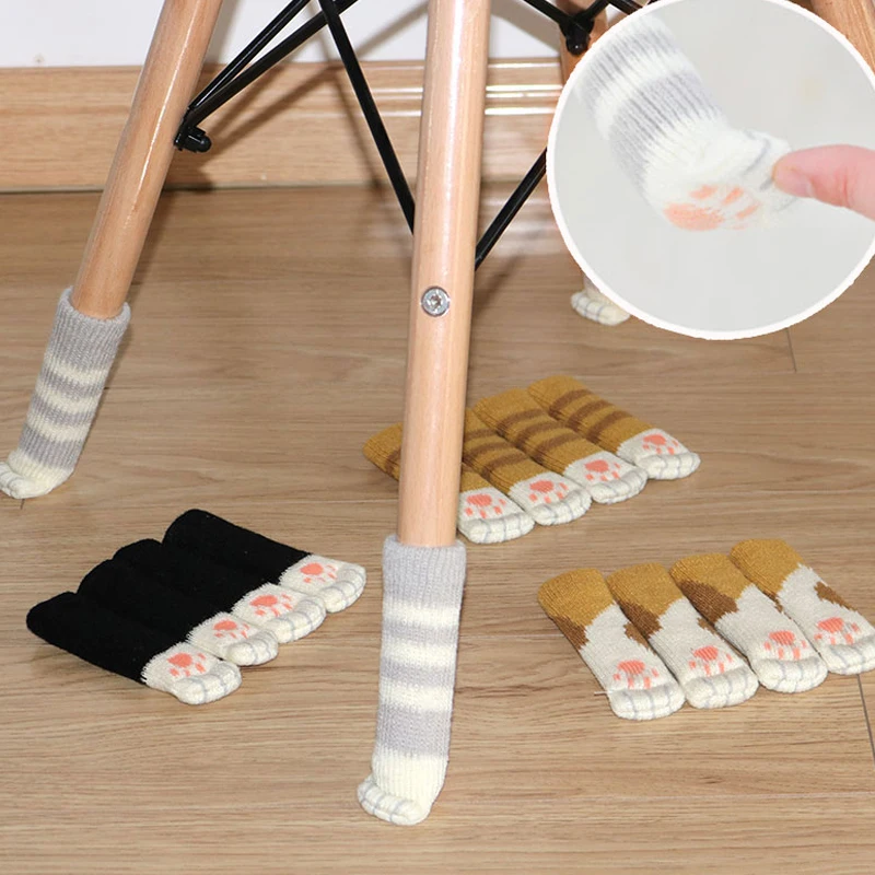 Cat Paw Chair Leg Covers – Knitted Elastic Furniture Socks, Floor Protectors, Set Of 16 (Random Colors)