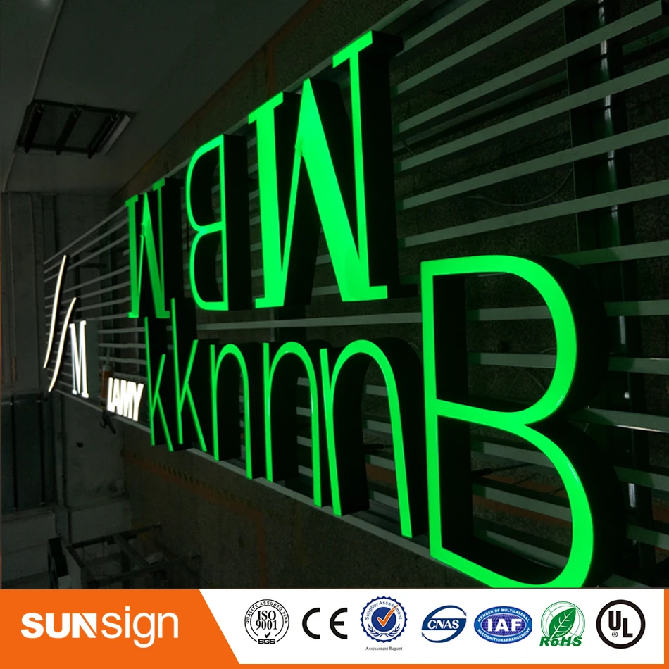 Letras led de publicidad iluminadas frontales, buen aspecto, sin bordes