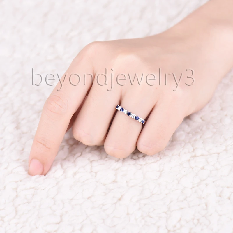 

LANMI Infinity Style Ring Natural Blue Sapphire Diamond Band 18K White Gold Women Engagement Ring Fine Sapphire Jewelry