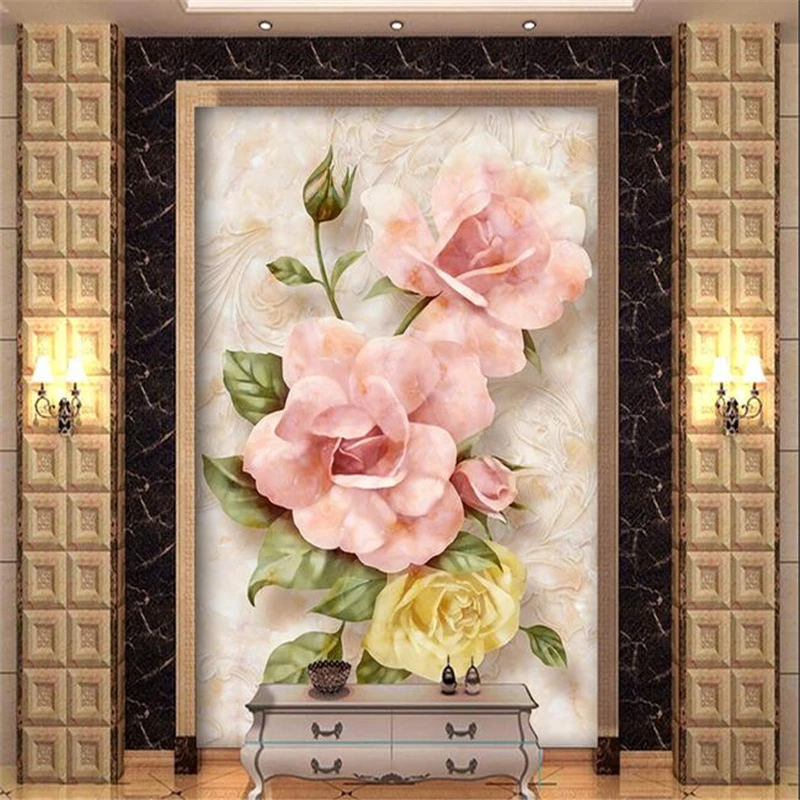 Custom 3d stereo porch wallpaper European modern minimalist rose vertical aisle corridor background wall room decoration murals