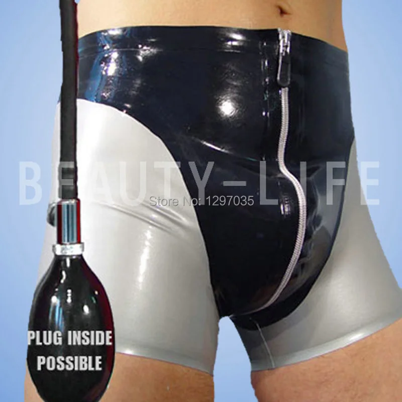 Latex Shortpants Plus Big Man underpants Color Block Latest Style Sexy Pants Natural boxers Handmade