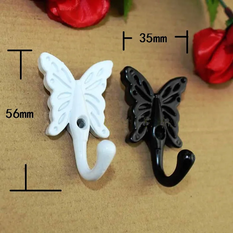 1PC High Quality Alloy Butterfly Hooks European Antique Mural Hook Cabinets Wardrobe Vintage Coat Handle,Black White,35*56mm