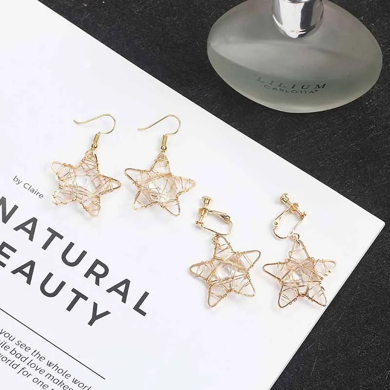 JIOFREE Korea Style High Quality geometry Hollow star love Clip on Earrings Without Piercing for Girls Party Needn\'t Ear Hole