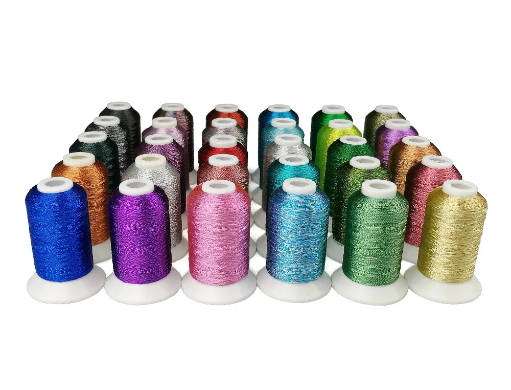 Metallic Polyester Computer Machine Embroidery Thread Filament MS Type 150d2 550 Yards 32Mini Spools 18g Each Super Shine