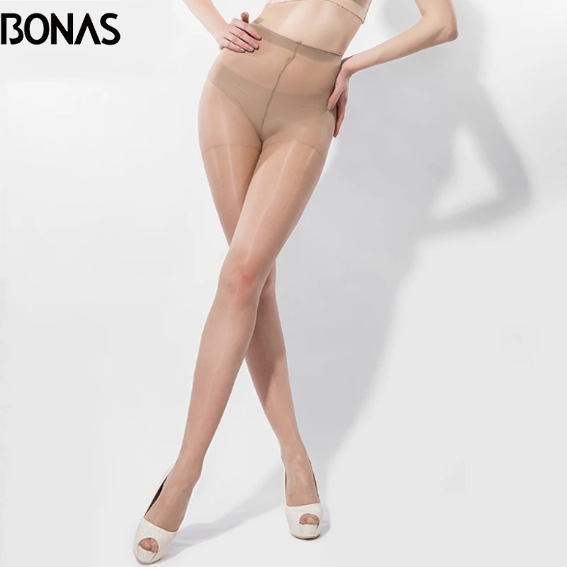 BONAS 15D Sexy Breathable Tights for Women, Transparent Pantyhose, Bright Nylon Stockings, Solid Female Collant Anti-hook