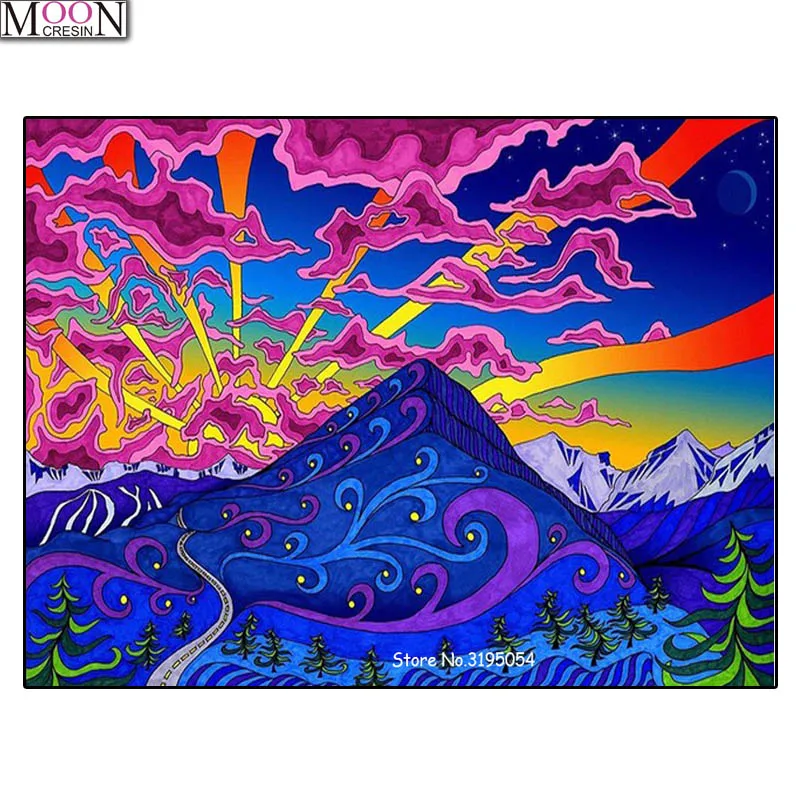 

MOONCRESIN DIY Diamond Embroidery Artwork Mysterious Mountain Painting Cross Stitch Full Square Drill Rhinestone Mosaic Decor