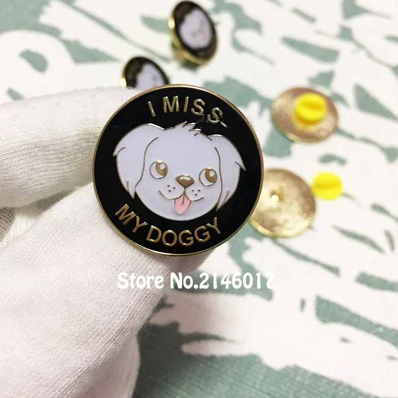 50pcs Customized Pins and Brooch 1'' I MISS MY DOGGY Lapel Pin Cute Dog Lovely Metal Badge Craft Gift Soft Enamel with Epoxy