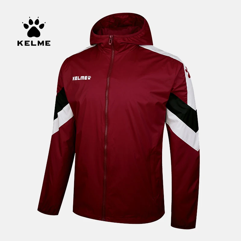 KELME Men's Windbreaker Running Jacket Soccer Hooded Windproof Coat Training Waterproof Reflective Jacket Quick Dry 3881215