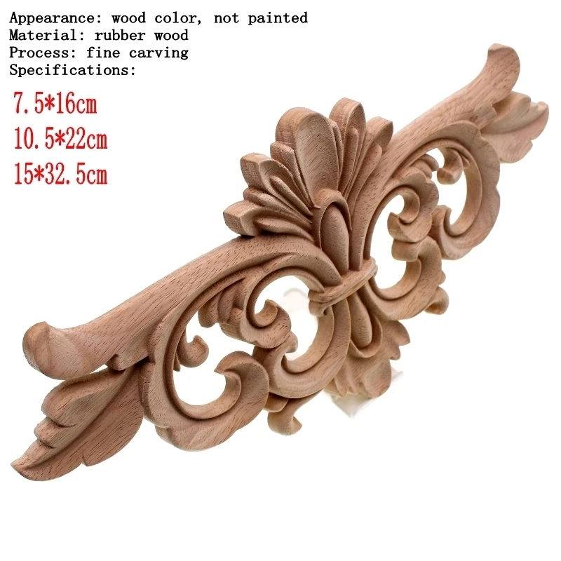 RUNBAZEF European Style Wooden Trim Wood Applique Decal Furniture Door Decoration Carved Flower Home Decor Figurine Miniature