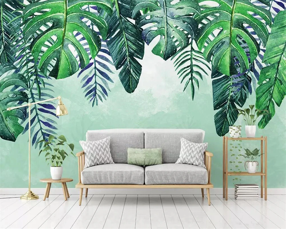 

Beibehang Custom wallpaper Nordic hand-painted small fresh tropical leaves TV sofa wall living room bedroom mural 3d wallpaper