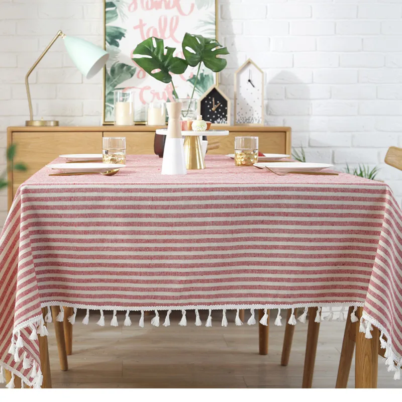 Red and white stripes home decoration tablecloth household dining table cover dustproof wedding party cover desktop