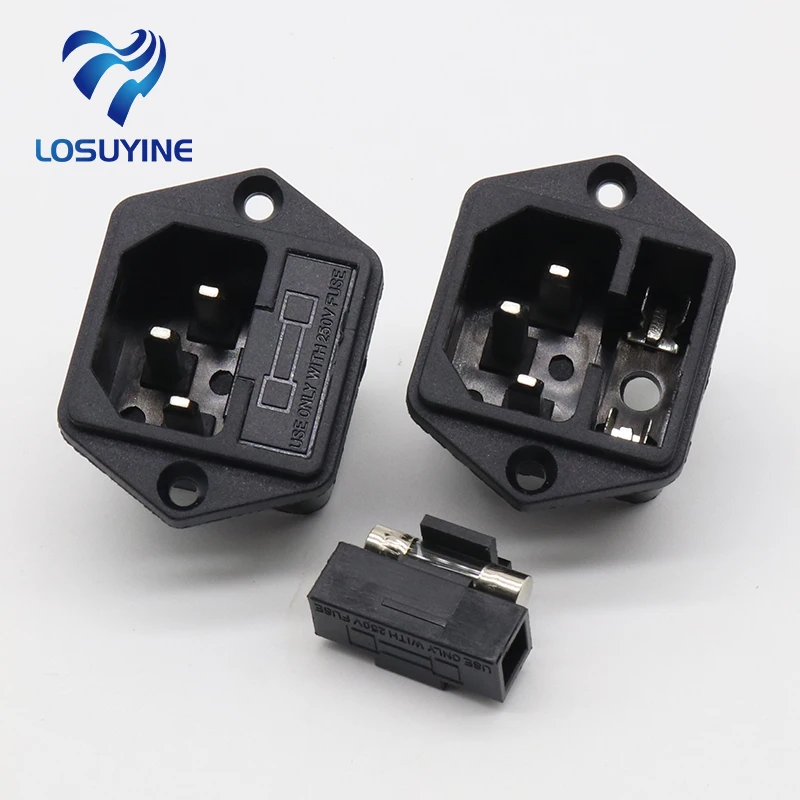 NEW Panel Mounted 3 Pin IEC 60320 C14 Inlet Male Power Plug 10A15A AC 250V w/ fuse holder