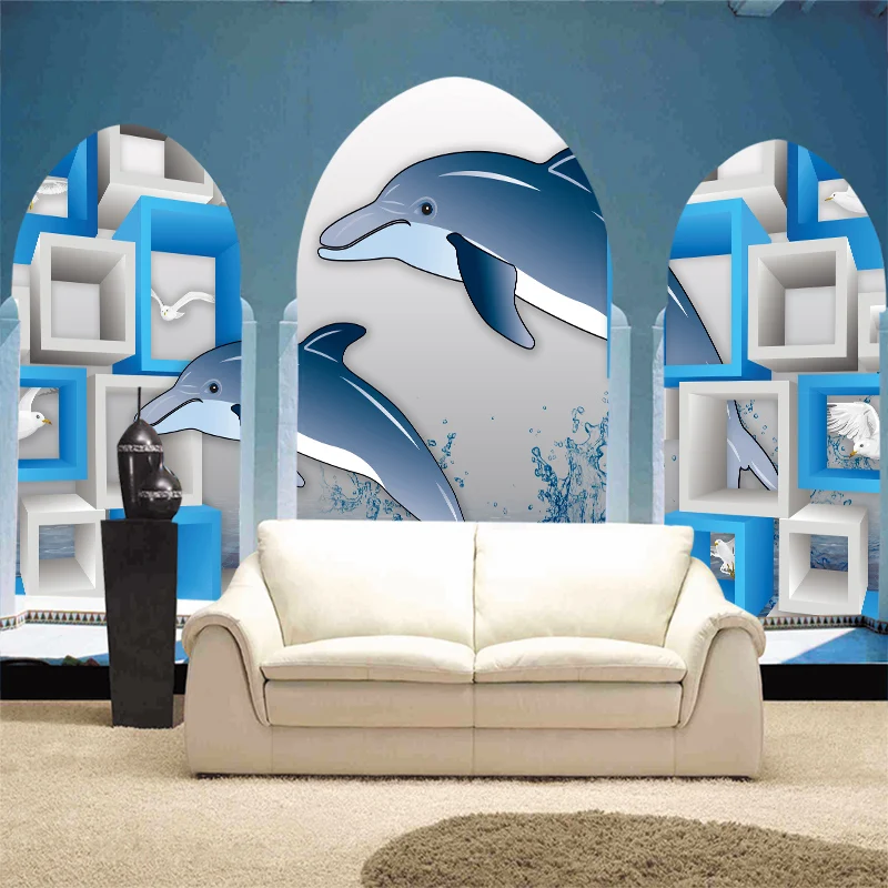 

beibehang Free Shipping Map wallpaper modern minimalist large mural landscape background TV dolphin wallpaper