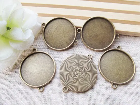 100pcs Antique Silver tone/Antique bronze Base Setting Tray Bezel Connector Pendant Charm/Finding,fit 25mm Round Cabochon/Cameo