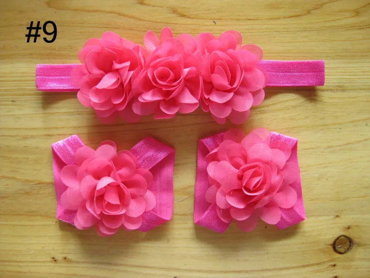 baby headband girls newborn Chiffon flowers baby barefoot sandals and headband set shoes children baby girls hair accessories