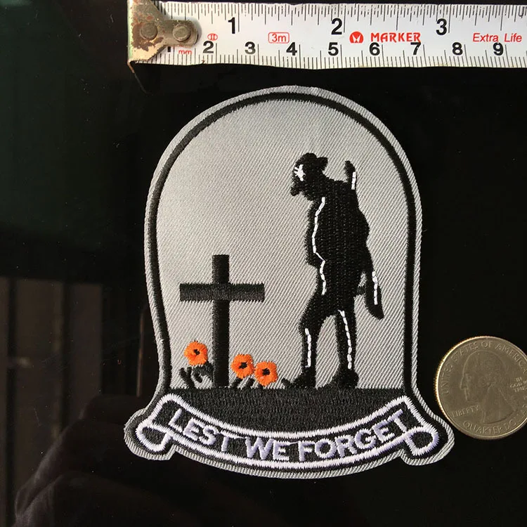 PGY Tombstone Embroidery Patches Iron On Clothes Cross Floret Back Rubber Funeral Badge DIY Military Parches Accessories H