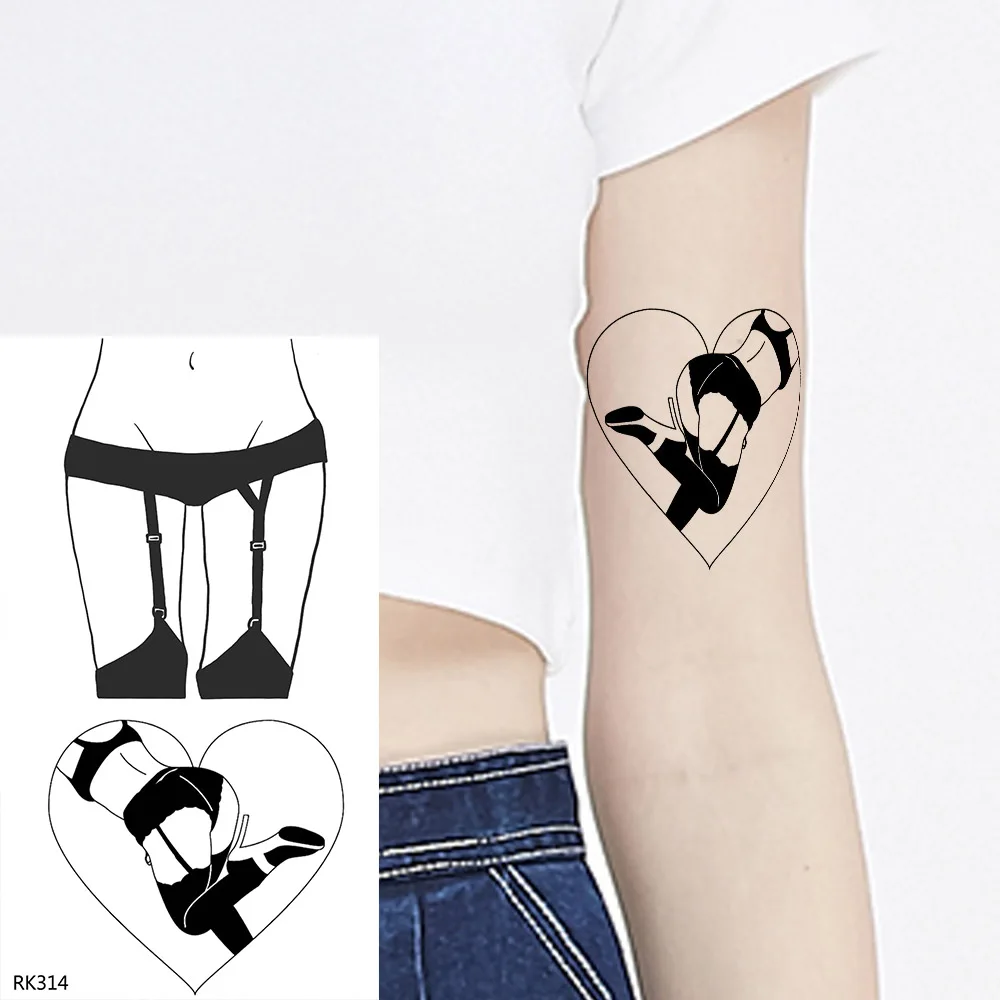 OMMGO Stockings Sexy Style Girl Black Temporary Tattoo Sticker Fashion Party Makeup Fake Tattoos Body Art Custom Tato Heart Butt