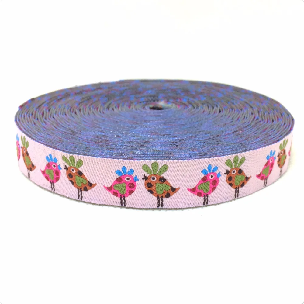 Zakka handmade accessories laciness ribbon woven Jacquard Ribbon with pink love birds 5/8