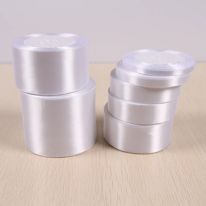 High quality 6/10/12/15/20/25/32/38/50mm White Silk Satin Ribbon Wedding party decorative ribbon gift wrap DIY handmade material