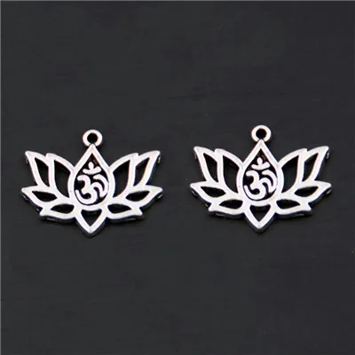 30PCS  Silver Color Lotus Flower OM OHM AUM Yoga Pendants For Jewelry DIY Making