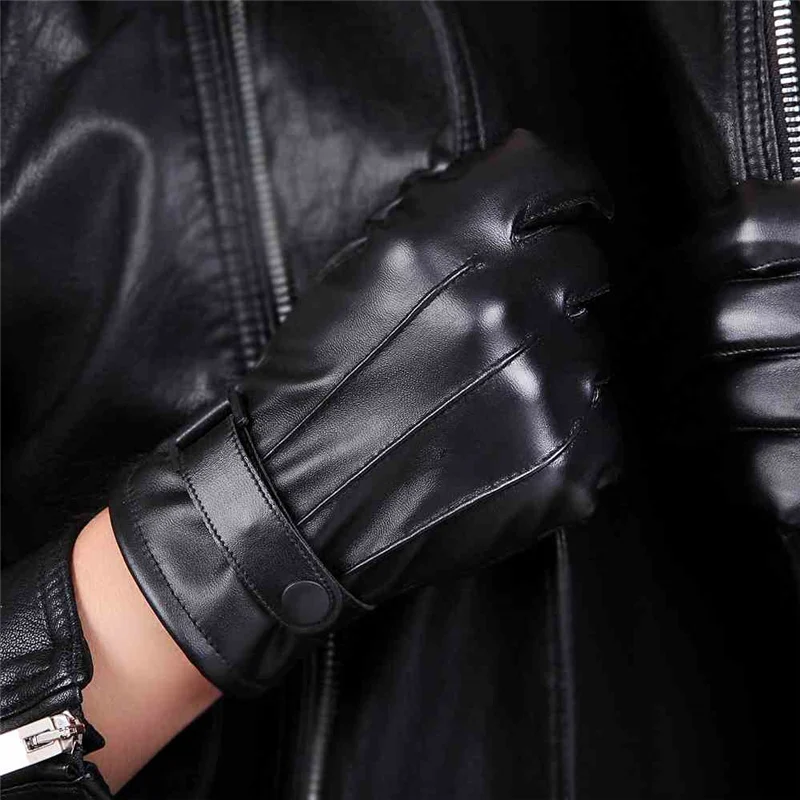 PU Leather Gloves Men Autumn Winter Warm And Velvet Padded Windproof Riding Motorcycle Gloves Student Touch Screen PM002PC-5