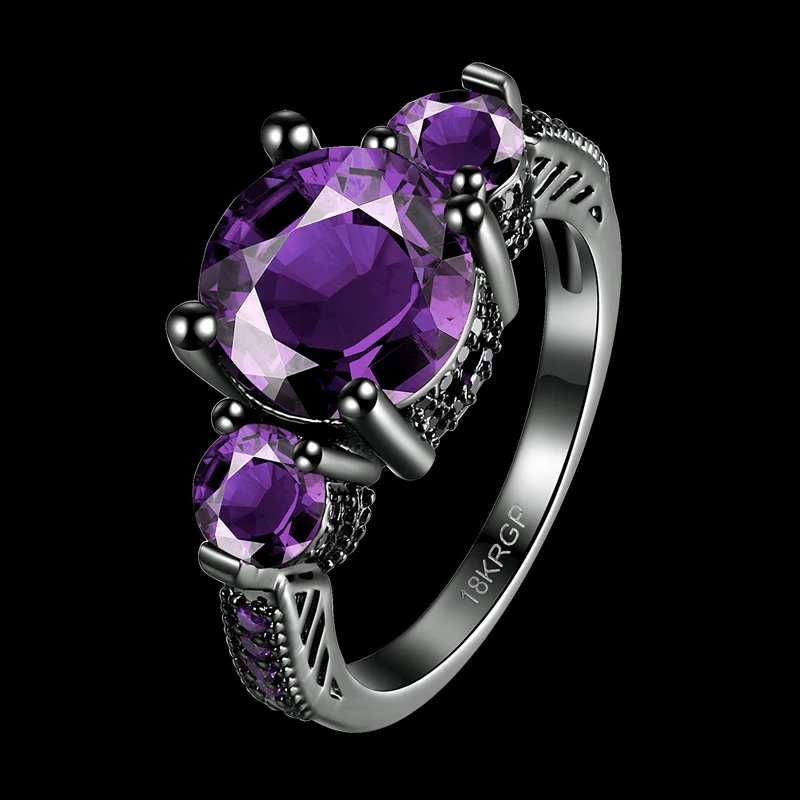 Wedding ring Purple crystal Purple Cubic Zirconia Black Gun  Rings for Women Fashion jewelry size 6 7 8 AR2015