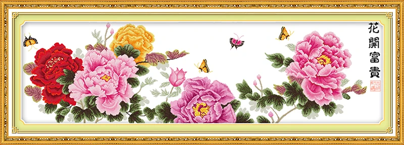 Success in every field cross stitch kit Chinese peony flower pattern count print embroidery DIY handmade needlework supplies bag