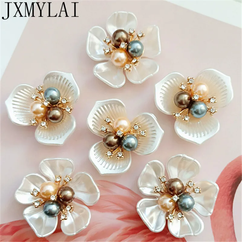 10 PCS Fashion Imitation Shell Alloy Crystal Pearl Flowers Connectors Hand Made Accessories For  DIY Jewelry Findings