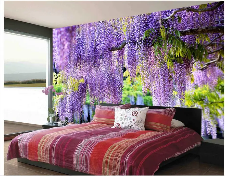 Beautiful 3D romantic purple flower vine background wall 3d wallpaper photos 3d wallpaper living room