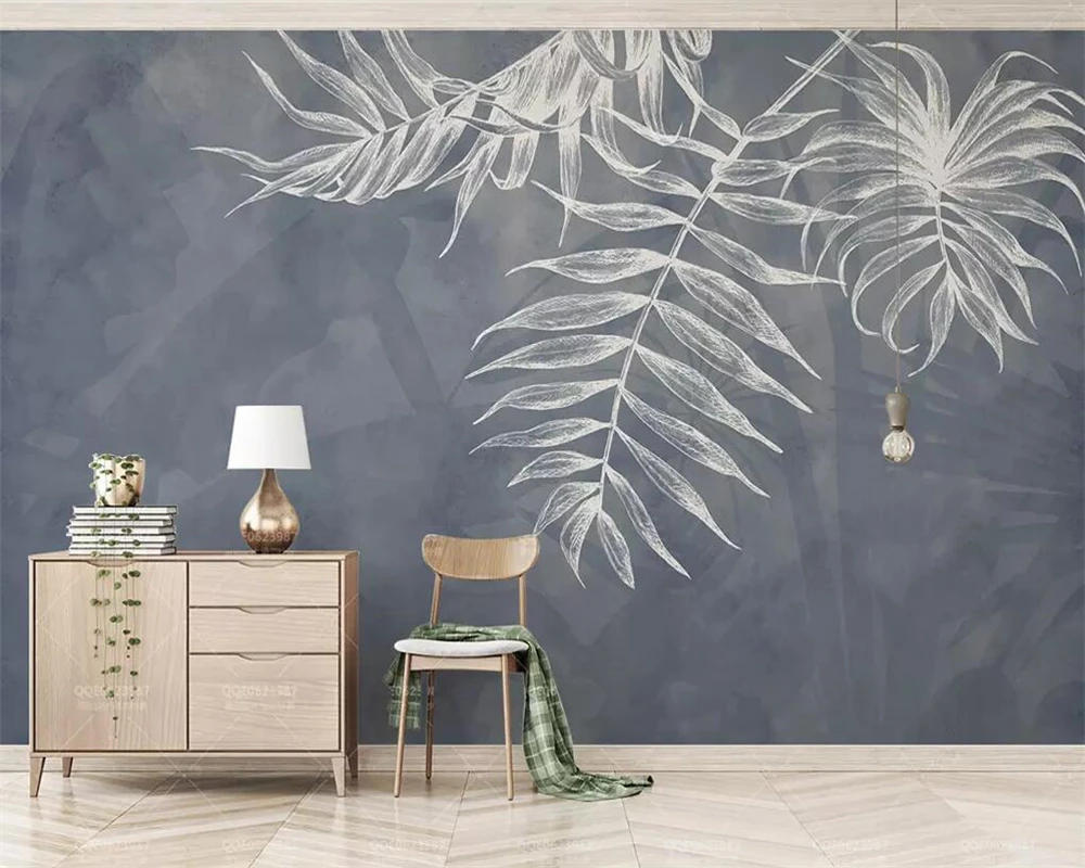 

superior quality mural wallpaper leaf texture navy blue Nordic TV background wall living room bedroom murals 3d wallpaper