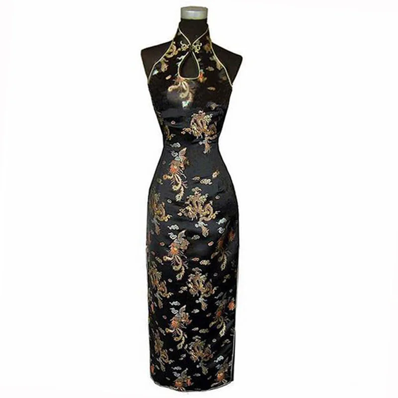 Sexy Bourgondië Backless Traditionele Chinese Jurk Lange Halter Cheongsam Qipao Novelty Druipen Kostuum Sml Xl Xxl Xxxl WC025