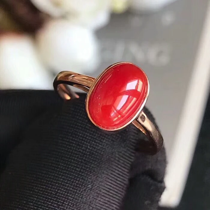 KJJEAXCMY Fine jewelry 925 pure silver inlaid natural coral female ring jewelry, oval micro insert.