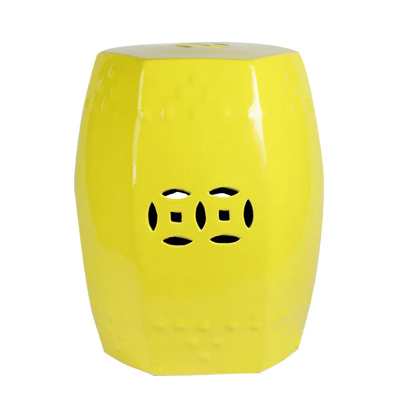 Jingdezhen Ceramics Modern yellow Coin Hole Six Sides Porcelain Stool Bench Tea Table Drum Porcelain ceramic Stool