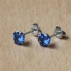 316 L Stainless Steel Stud Earrings No Fade Allergy Free With 6mm Tanzania Blue Zircon Classical Jewelry For Men And Women